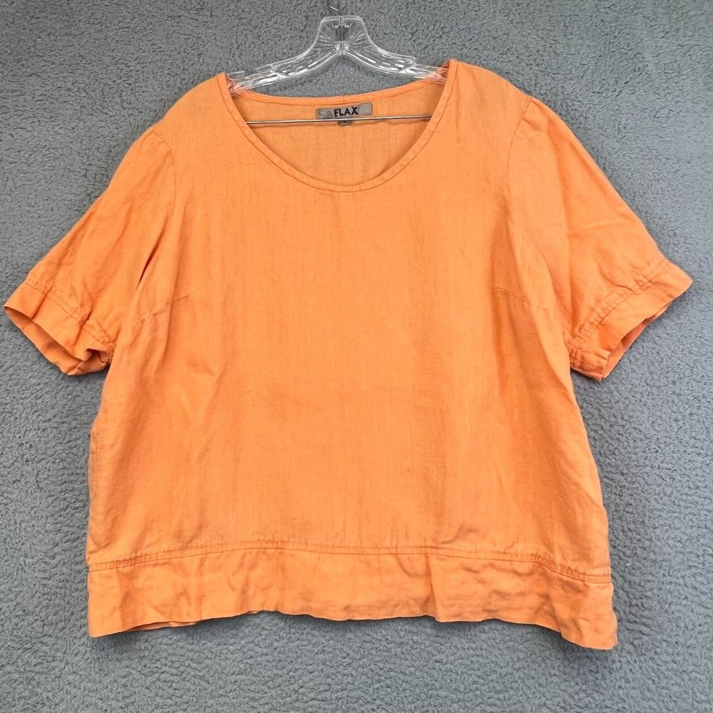 FLAX Womens Top Size L Orange Long Sleeves Scoop Neck